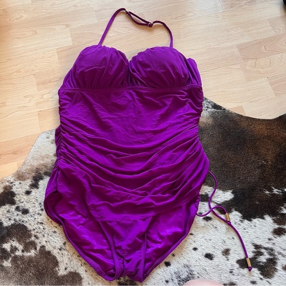 SPANX Ruched Slimming Shapewear One Piece Swimsuit in Purple Size‎ 14 - Picture 2 of 6